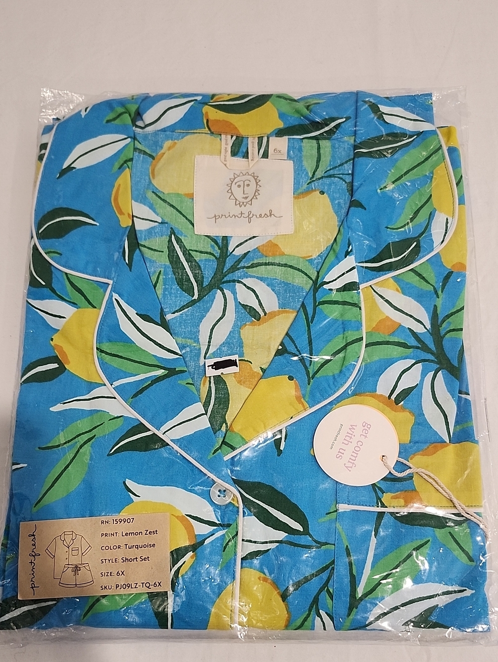 Printfresh Lemon Zest Turquoise Short Pajama Set Sz 6X NWT Cotton Citrus Whimsi